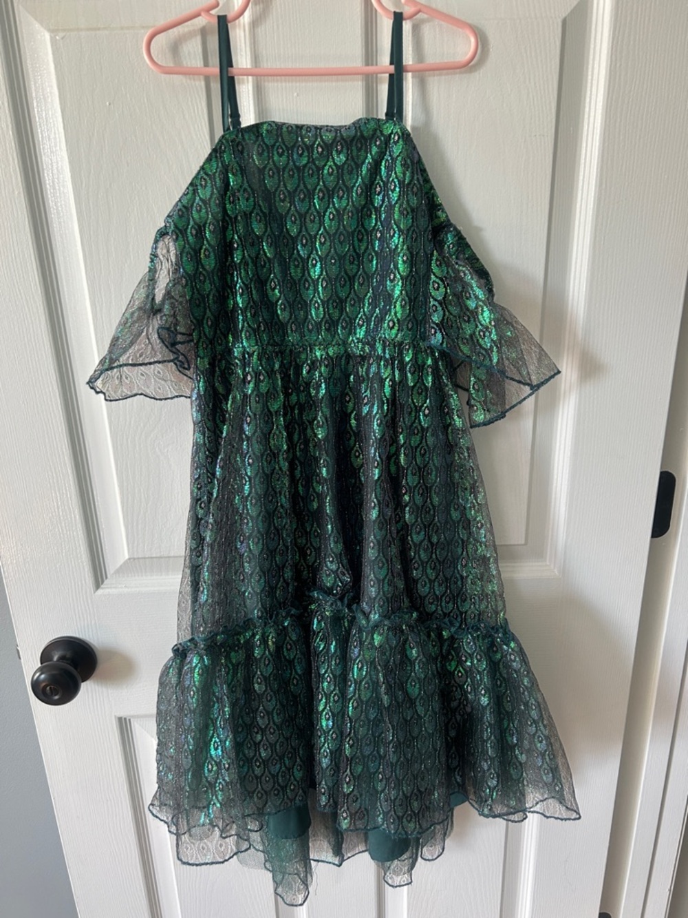 Joyfolie Emerald Green & Black Sparkle Off-Shoulder Party Dress